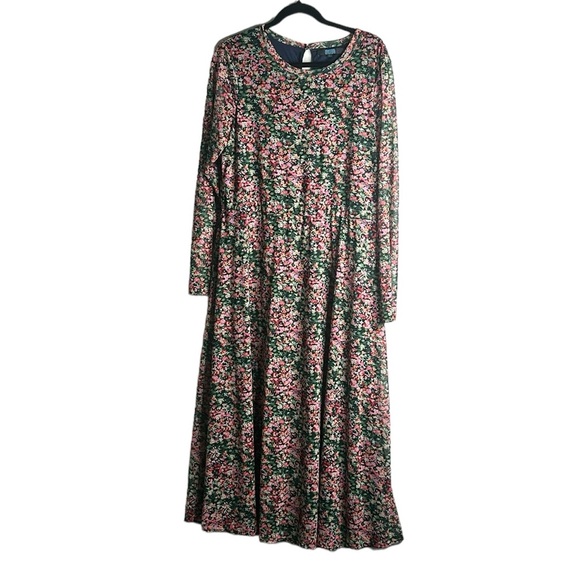 Anthropologie Eva Franco floral maxi dress long sleeve mesh boho multi color L - Picture 4 of 12